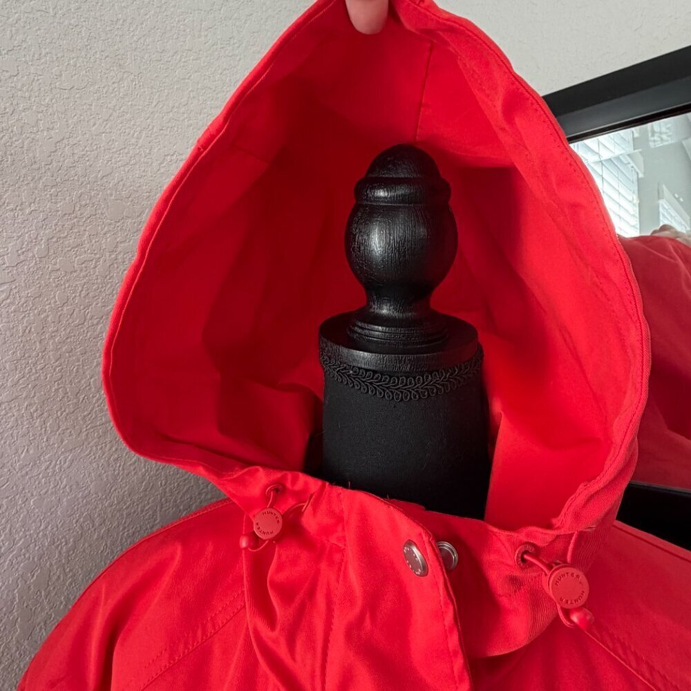 NWT HUNTER Red Chasseur Belted Insulated Hooded Long Trench Coat Small - Picture 11 of 16